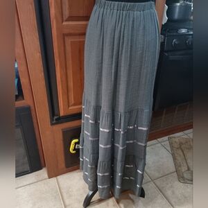 Sage Green JGee Tiered Ruffled Maxi Skirt with ribbon Detailing Fully Lined L